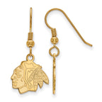 Sterling Silver Gold-plated NHL LogoArt Chicago Blackhawks Small Dangle Earrings