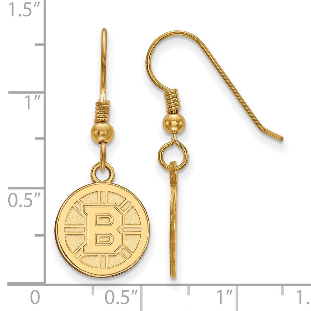 Sterling Silver Gold-plated NHL LogoArt Boston Bruins Small Dangle Earrings