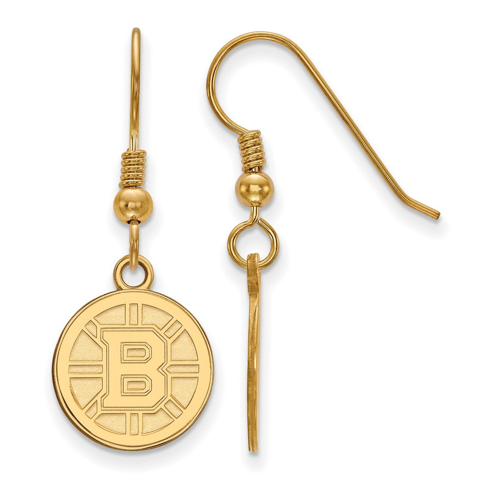 Sterling Silver Gold-plated NHL LogoArt Boston Bruins Small Dangle Earrings