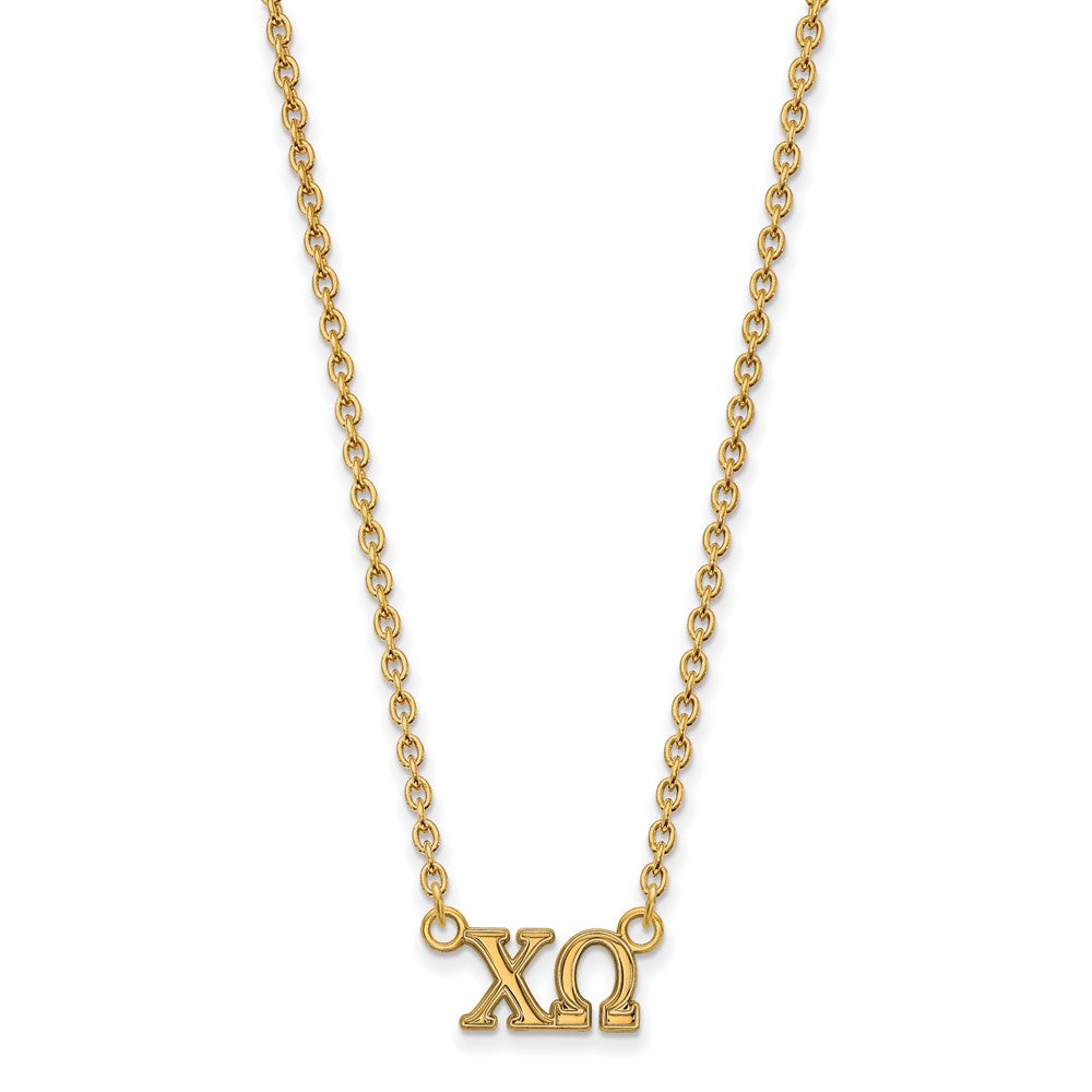 Sterling Silver Gold-plated LogoArt Chi Omega Sorority Greek Letters Medium Pendant 18 inch Necklace