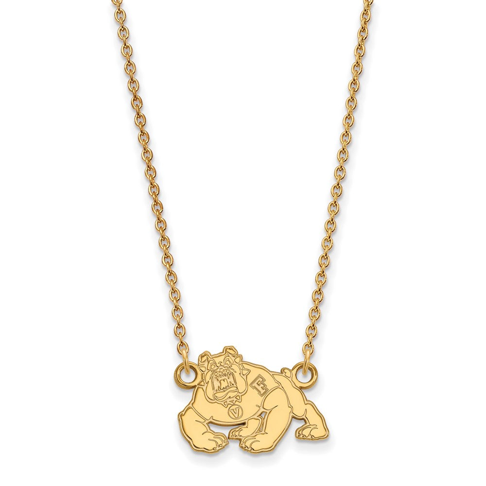 Sterling Silver Gold-plated LogoArt California State University Fresno Bulldog Small Pendant 18 inch Necklace
