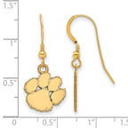 Sterling Silver Gold-plated LogoArt Clemson University Tiger Paw Small Dangle Wire Earrings