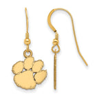 Sterling Silver Gold-plated LogoArt Clemson University Tiger Paw Small Dangle Wire Earrings