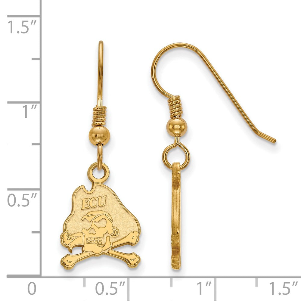 Sterling Silver Gold-plated LogoArt East Carolina University Pirate Small Dangle Wire Earrings