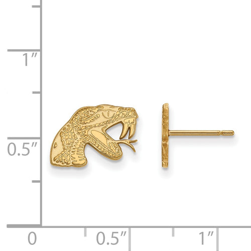 10k Gold LogoArt Florida A and M University Rattler Extra Small Post Earrings