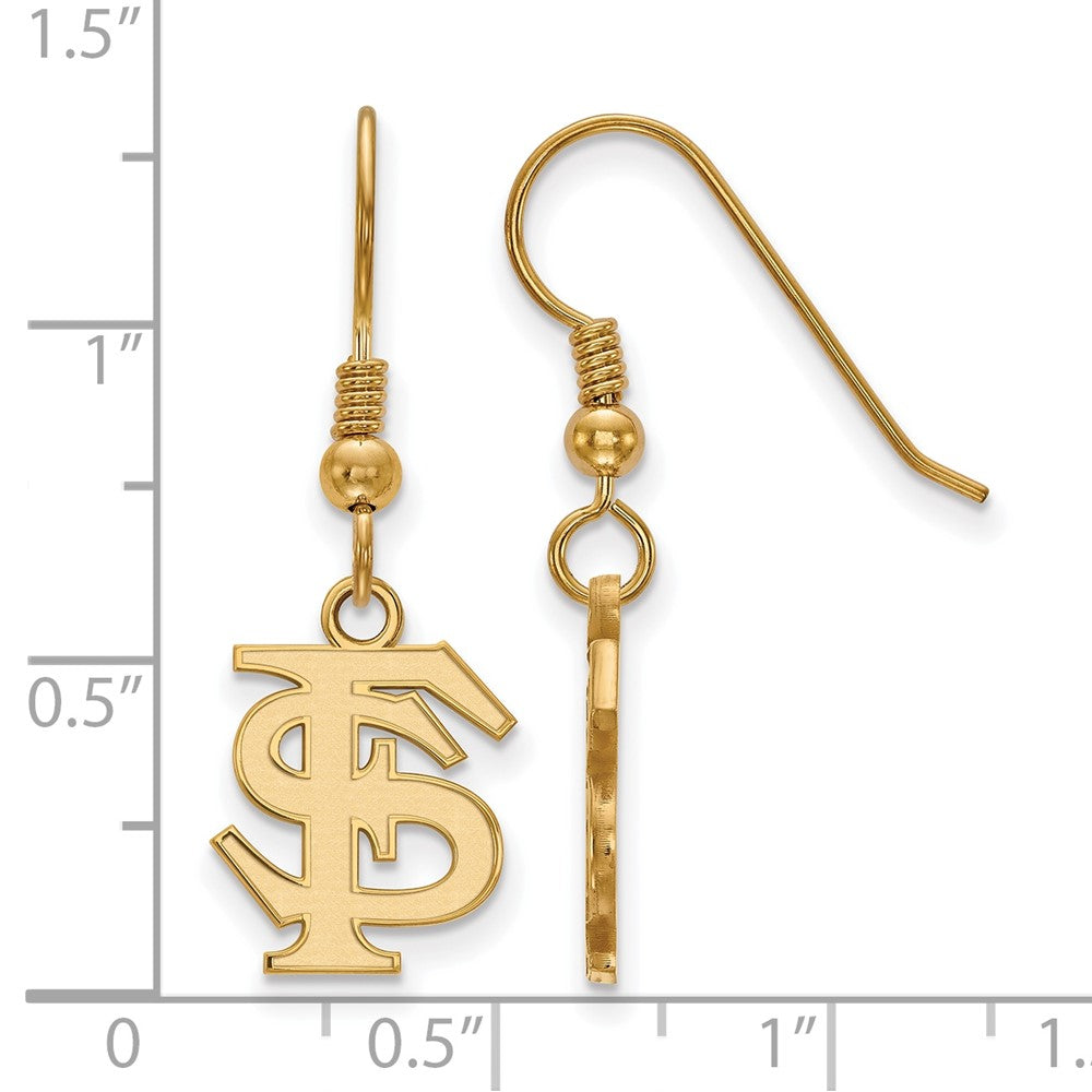 Sterling Silver Gold-plated LogoArt Florida State University F-S Small Dangle Wire Earrings