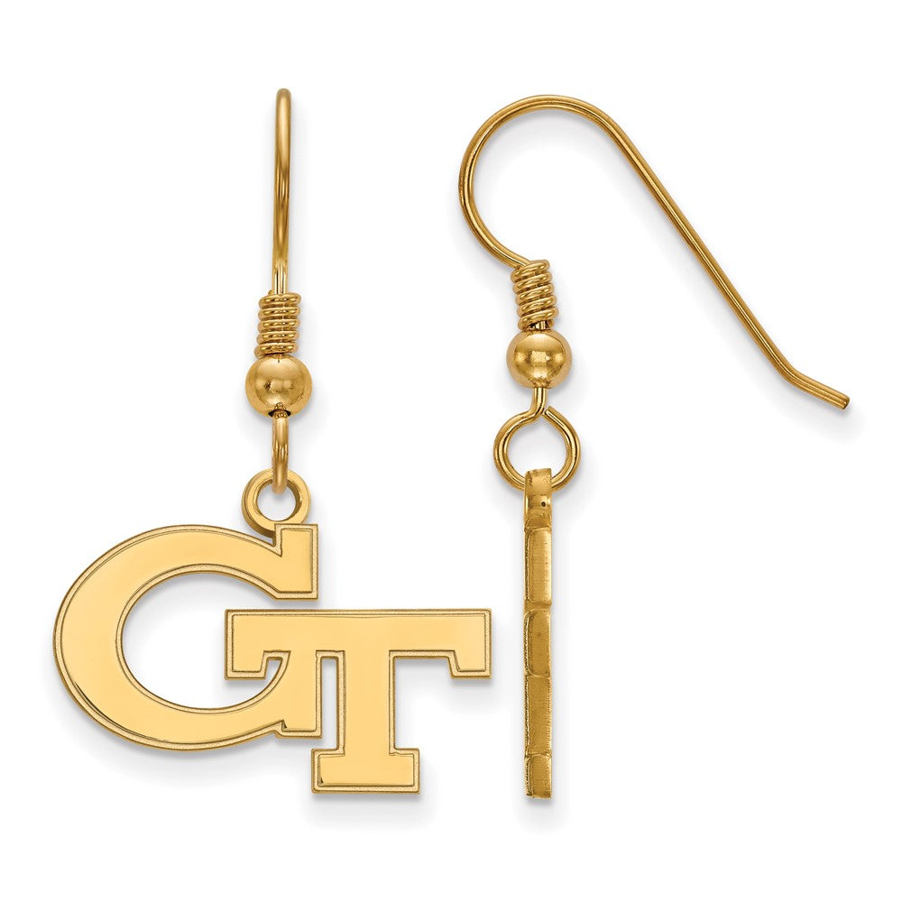 Sterling Silver Gold-plated LogoArt Georgia Institute of Technology G-T Sm Dangle Wire Earrings