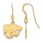 Sterling Silver Gold-plated LogoArt Kansas State University Wildcat Small Dangle Wire Earrings