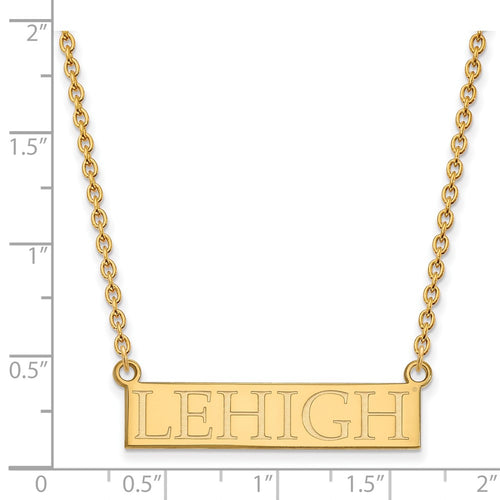 10k Gold LogoArt Lehigh University Large Bar Pendant 18 inch Necklace