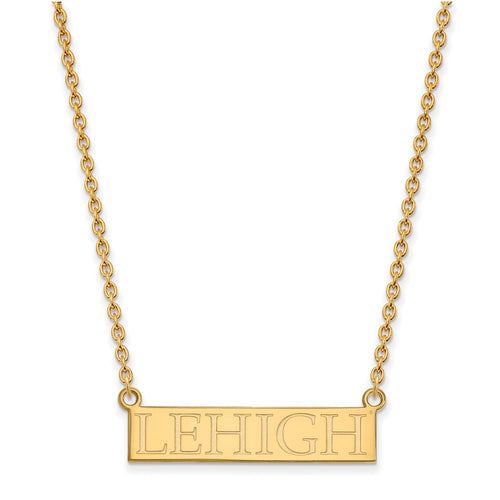 10k Gold LogoArt Lehigh University Large Bar Pendant 18 inch Necklace