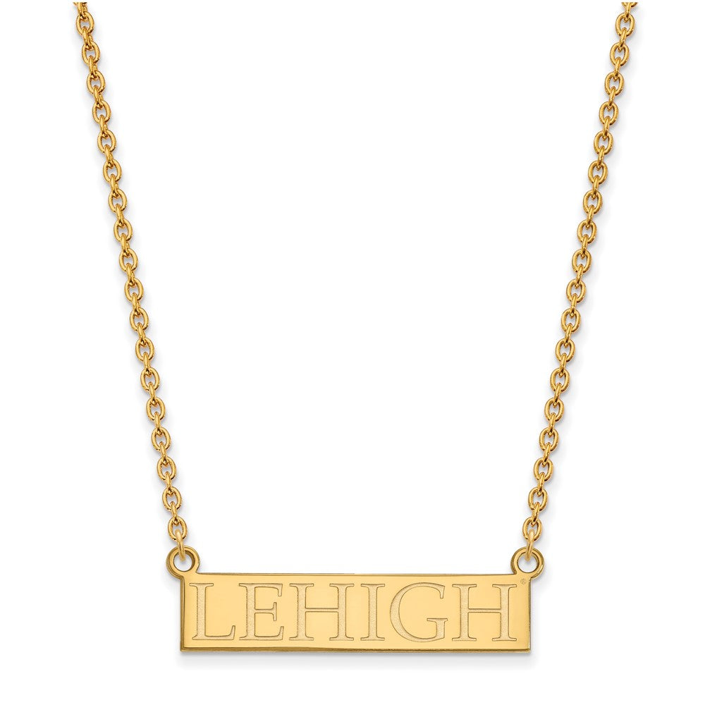 Sterling Silver Gold-plated LogoArt Lehigh University Large Bar Pendant 18 inch Necklace