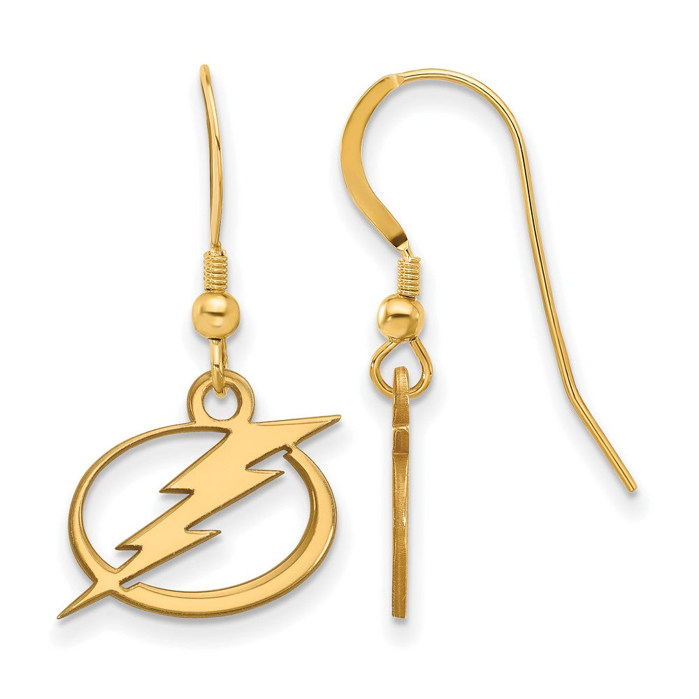Sterling Silver Gold-plated NHL LogoArt Tampa Bay Lightning Small Dangle Wire Earrings