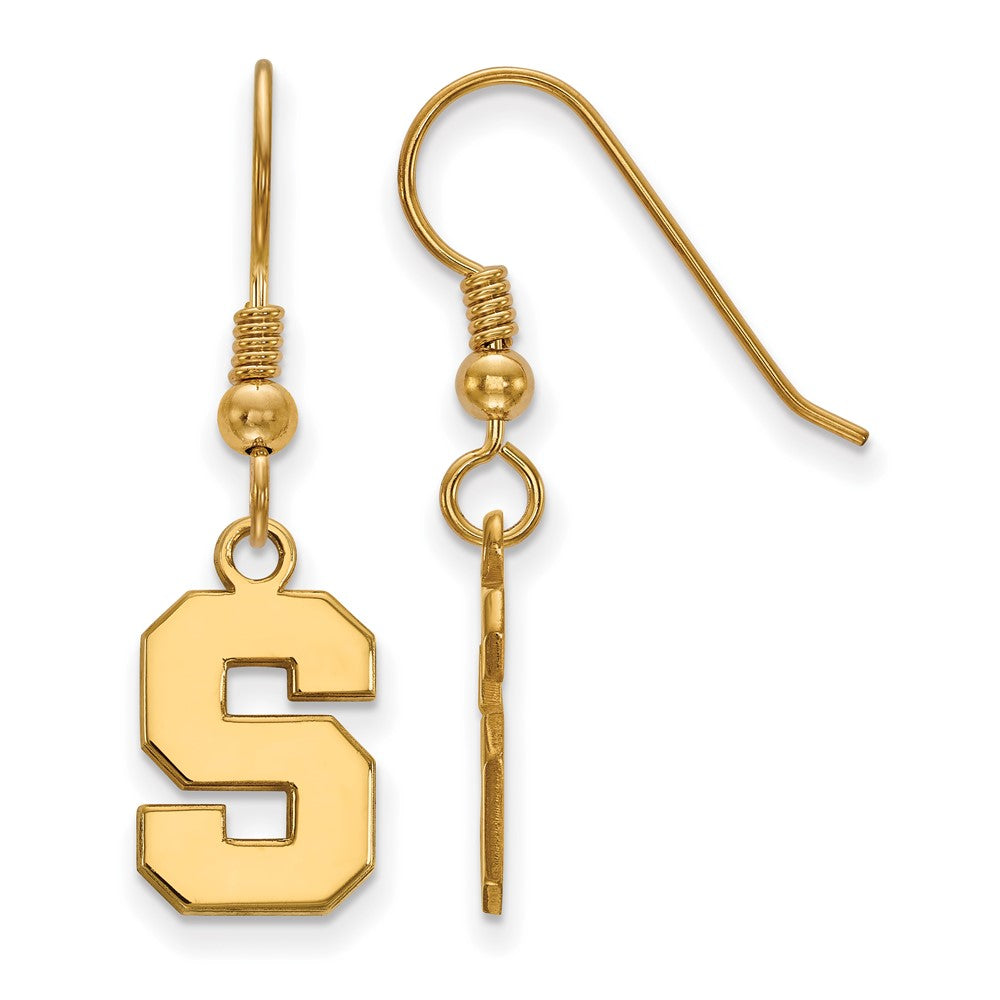 Sterling Silver Gold-plated LogoArt Michigan State University Letter S Small Dangle Wire Earrings