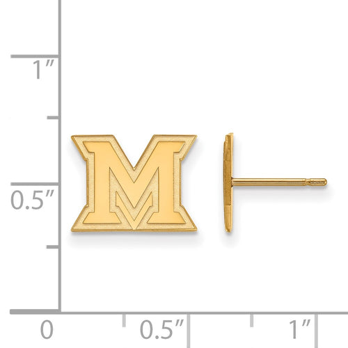 10k Gold LogoArt Miami University Ohio Letter M Extra Small Post Earrings