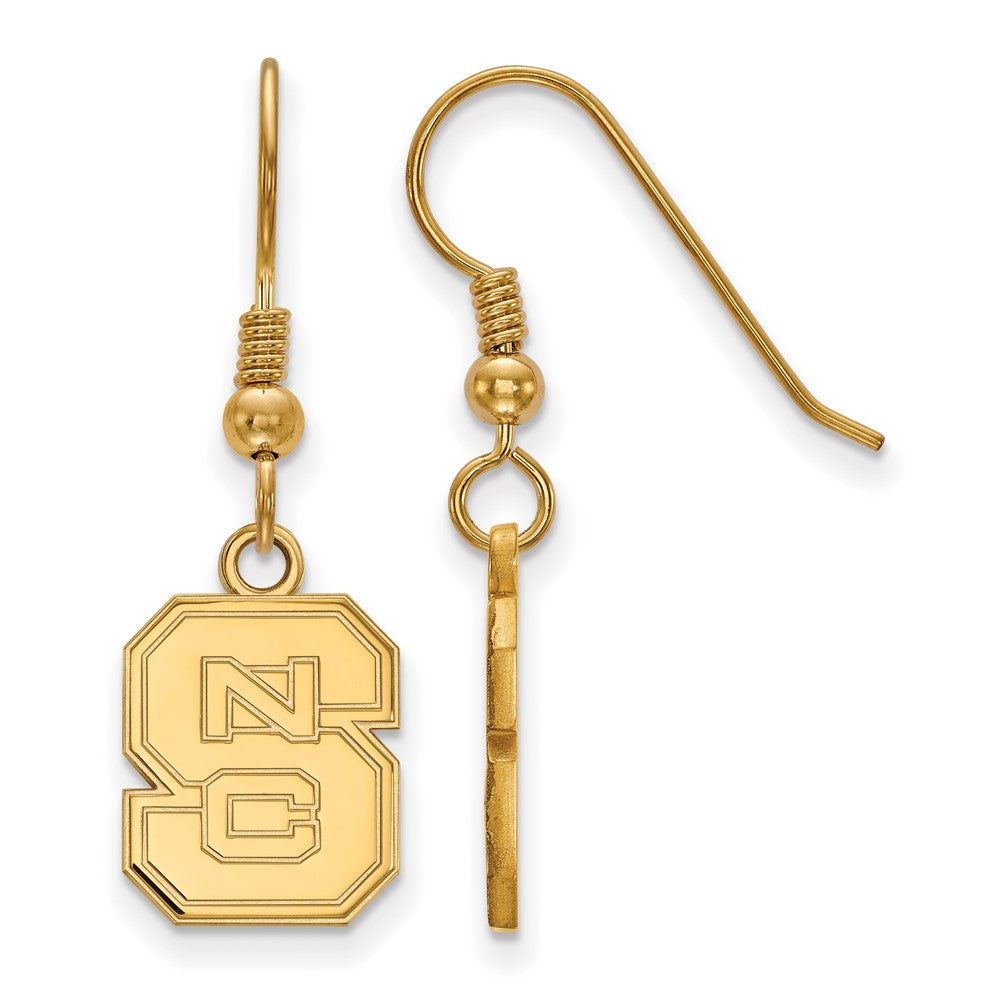 Sterling Silver Gold-plated LogoArt North Carolina State University N-C-S Small Dangle Wire Earrings