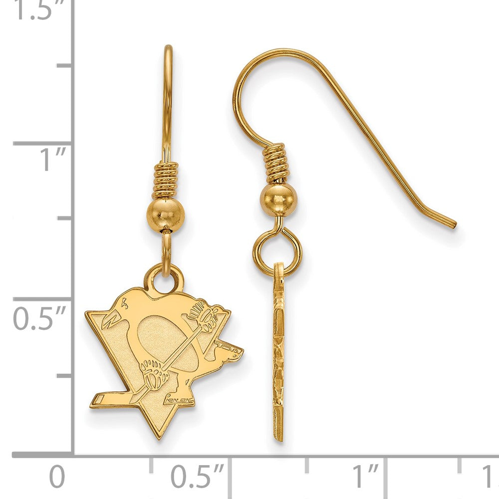 Sterling Silver Gold-plated NHL LogoArt Pittsburgh Penguins Small Dangle Wire Earrings