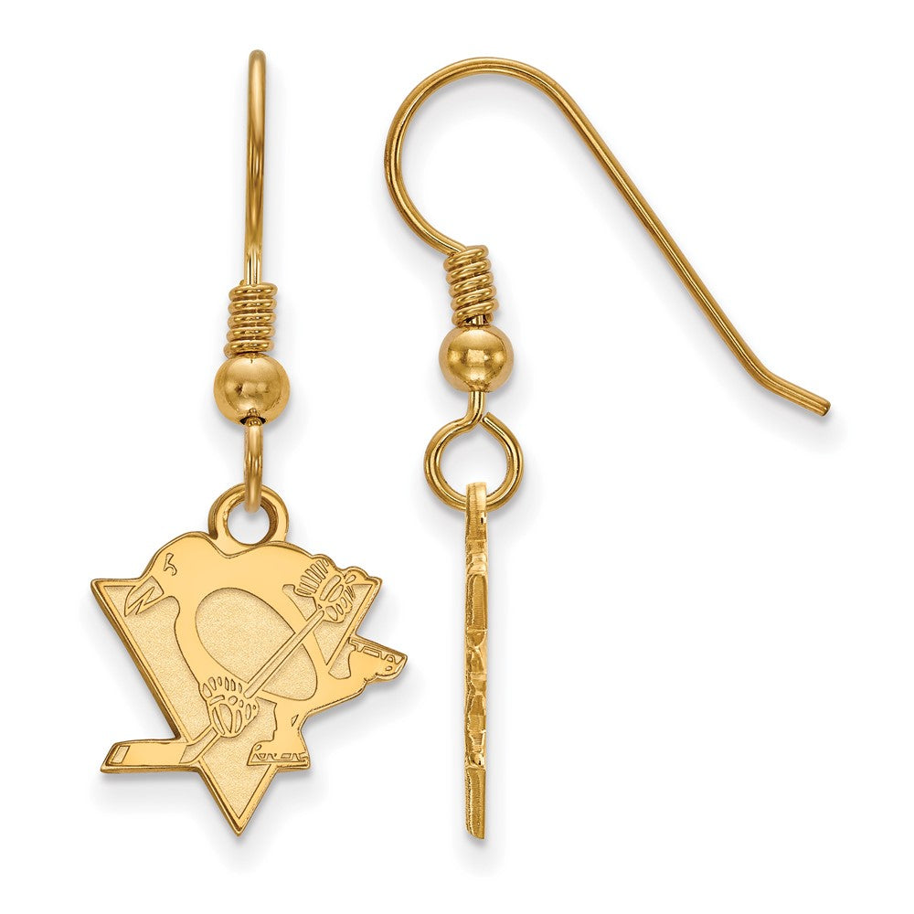 Sterling Silver Gold-plated NHL LogoArt Pittsburgh Penguins Small Dangle Wire Earrings