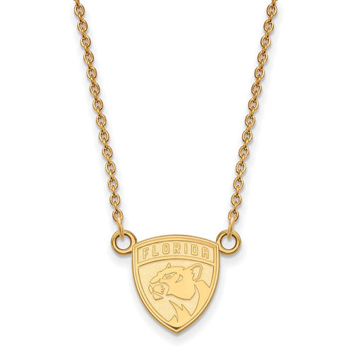 10k Gold NHL LogoArt Florida Panthers Small Pendant 18 inch Necklace