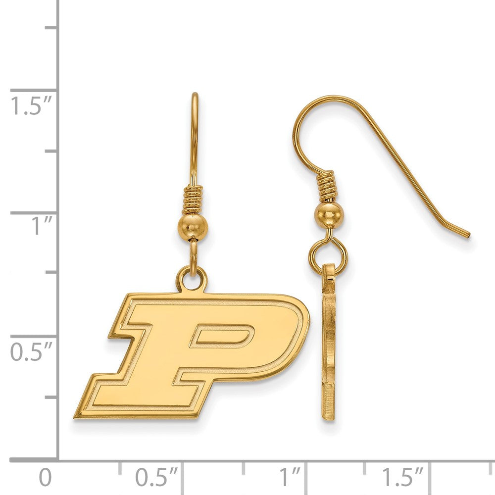 Sterling Silver Gold-plated LogoArt Purdue University Letter P Small Dangle Wire Earrings