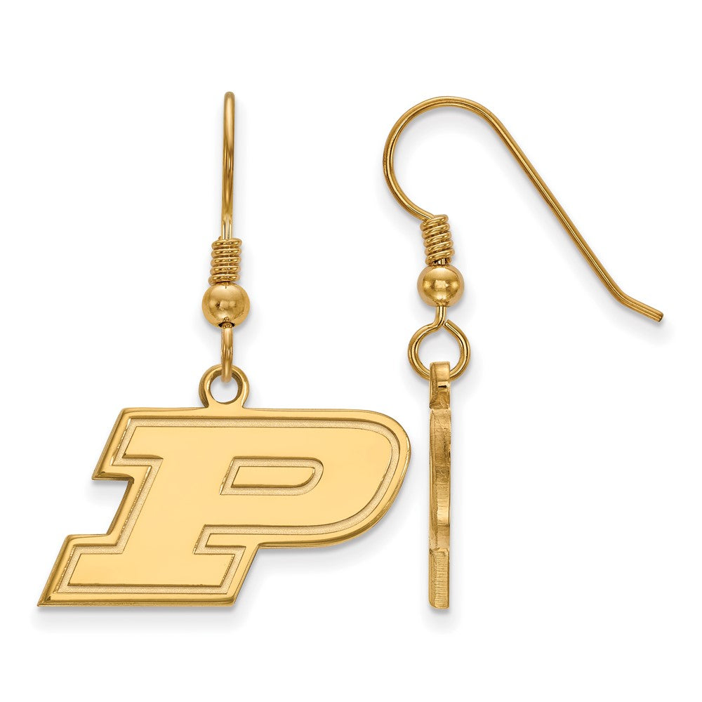 Sterling Silver Gold-plated LogoArt Purdue University Letter P Small Dangle Wire Earrings