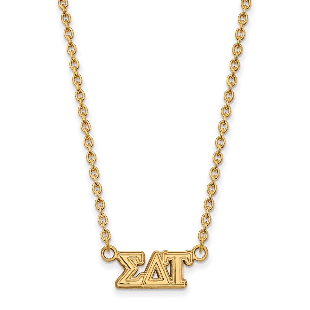 Sterling Silver Gold-plated LogoArt Sigma Delta Tau Sorority Greek Letters Medium Pendant 18 inch Necklace