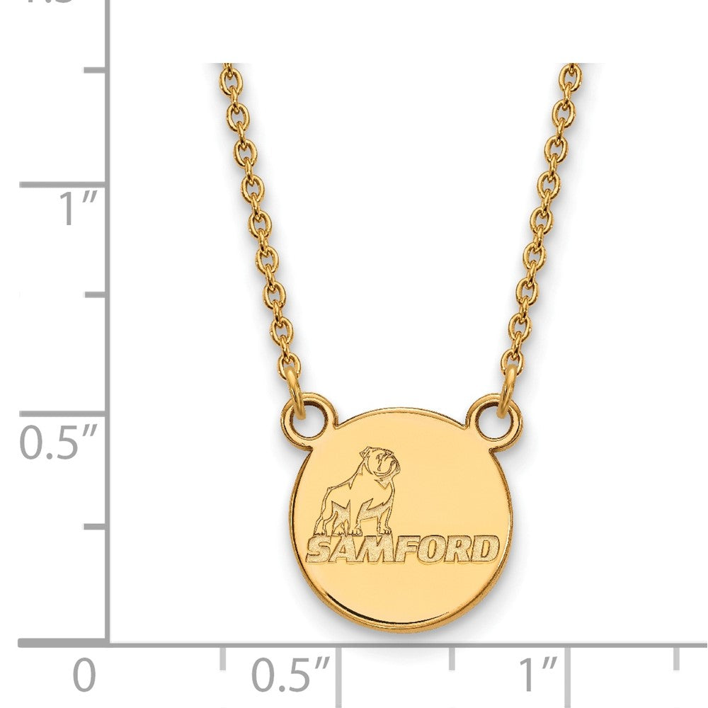 Sterling Silver Gold-plated LogoArt Samford University Small Disc Pendant 18 inch Necklace