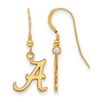 Sterling Silver Gold-plated LogoArt University of Alabama Letter A Small Dangle Wire Earrings