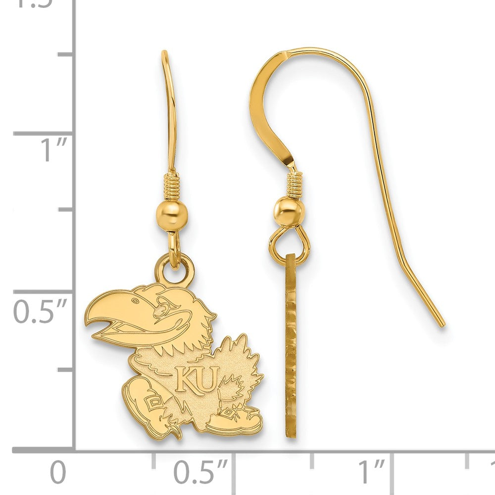 Sterling Silver Gold-plated LogoArt University of Kansas Jayhawk Small Dangle Wire Earrings