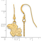Sterling Silver Gold-plated LogoArt University of Kansas Jayhawk Small Dangle Wire Earrings