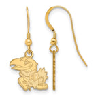 Sterling Silver Gold-plated LogoArt University of Kansas Jayhawk Small Dangle Wire Earrings