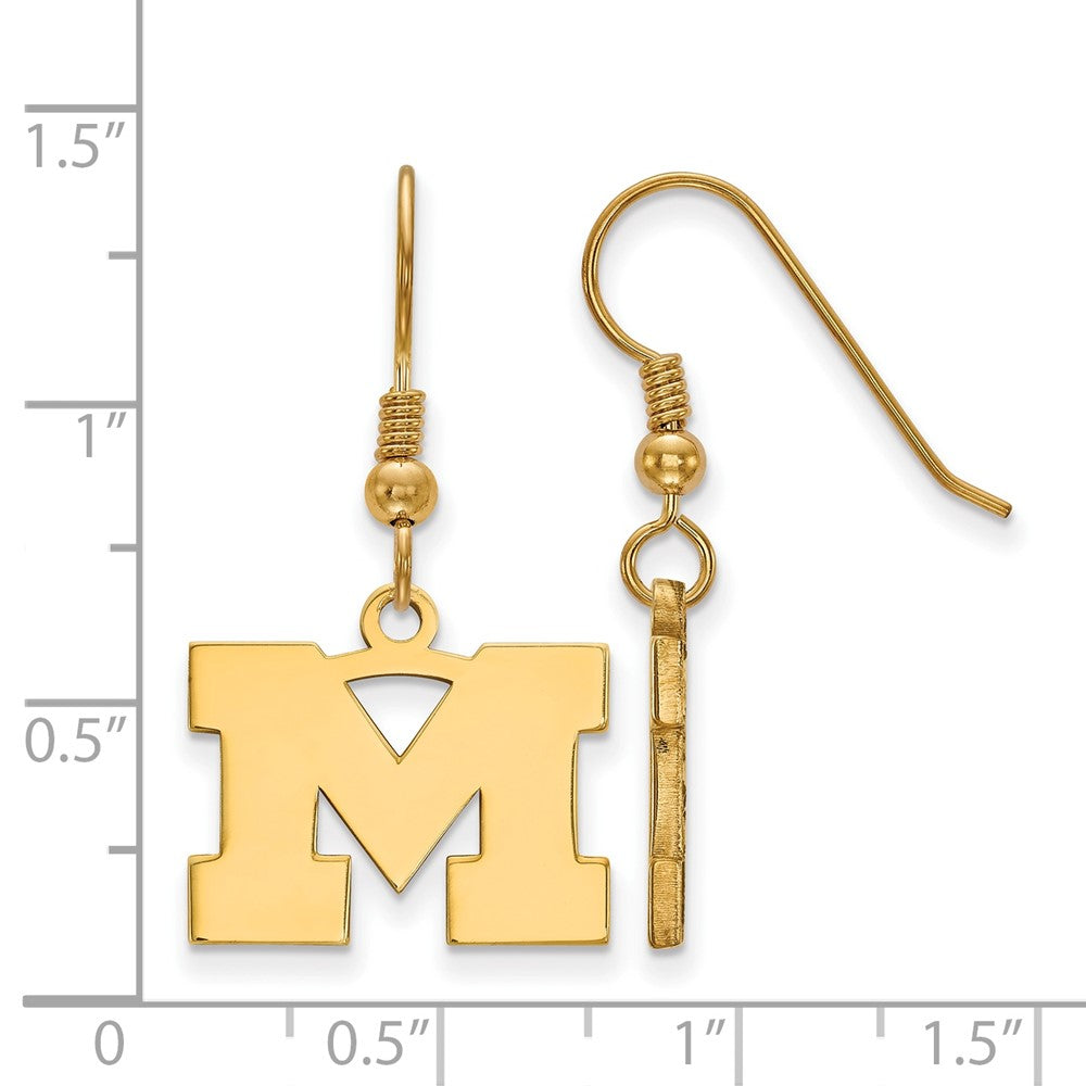 Sterling Silver Gold-plated LogoArt University of Michigan Letter M Small Dangle Wire Earrings