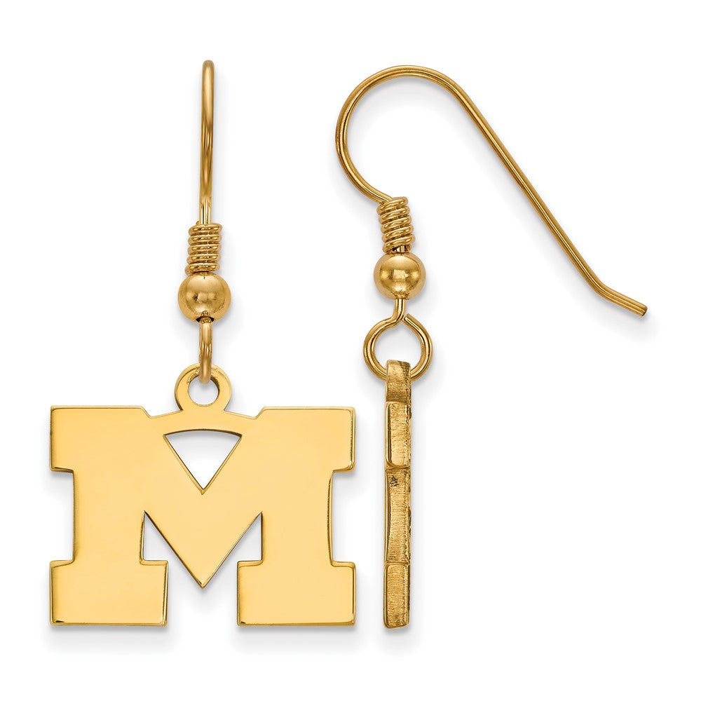 Sterling Silver Gold-plated LogoArt University of Michigan Letter M Small Dangle Wire Earrings