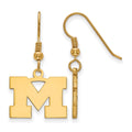 Sterling Silver Gold-plated LogoArt University of Michigan Letter M Small Dangle Wire Earrings