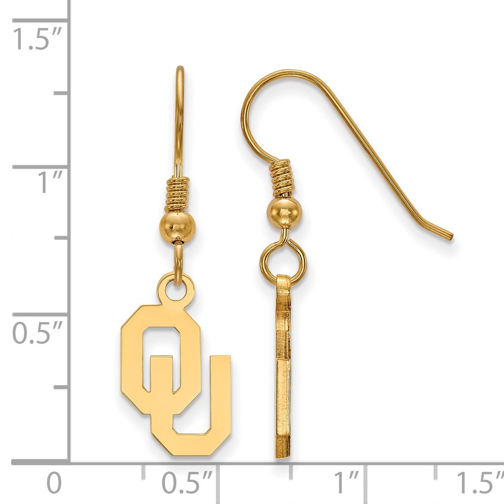 Sterling Silver Gold-plated LogoArt University of Oklahoma O-U Small Dangle Wire Earrings