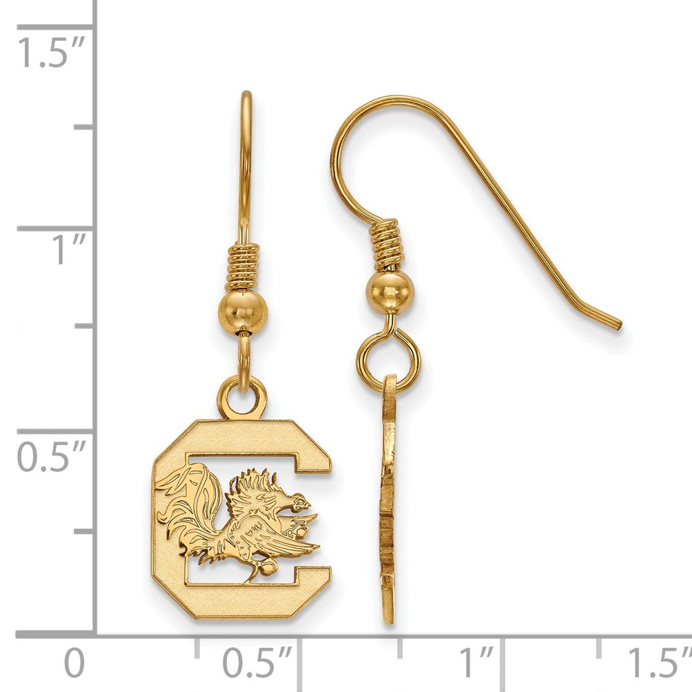 Sterling Silver Gold-plated LogoArt University of South Carolina Small Dangle Wire Earrings