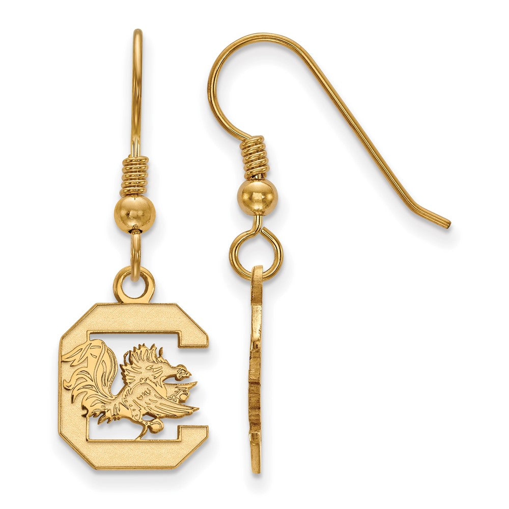 Sterling Silver Gold-plated LogoArt University of South Carolina Small Dangle Wire Earrings