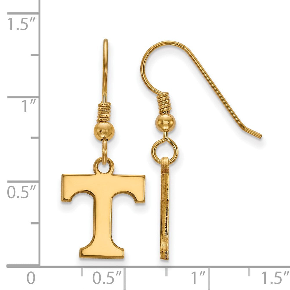 Sterling Silver Gold-plated LogoArt University of Tennessee Letter T Small Dangle Wire Earrings