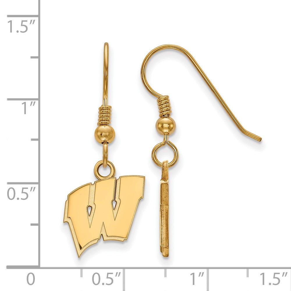 Sterling Silver Gold-plated LogoArt University of Wisconsin Letter W Small Dangle Wire Earrings