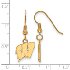 Sterling Silver Gold-plated LogoArt University of Wisconsin Letter W Small Dangle Wire Earrings