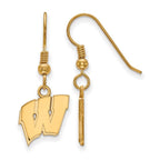 Sterling Silver Gold-plated LogoArt University of Wisconsin Letter W Small Dangle Wire Earrings