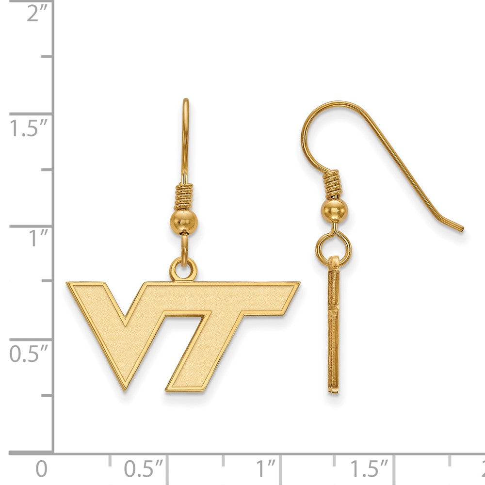 Sterling Silver Gold-plated LogoArt Virginia Tech V-T Small Dangle Wire Earrings