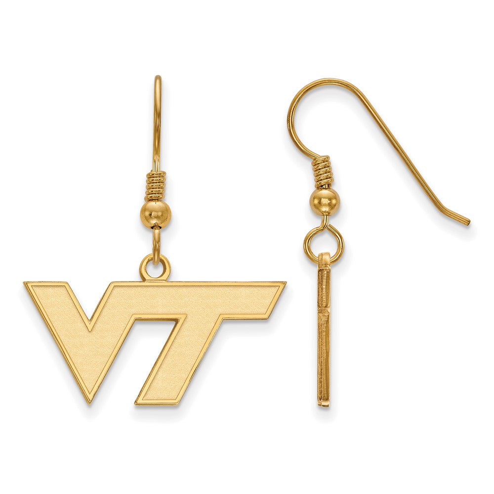 Sterling Silver Gold-plated LogoArt Virginia Tech V-T Small Dangle Wire Earrings