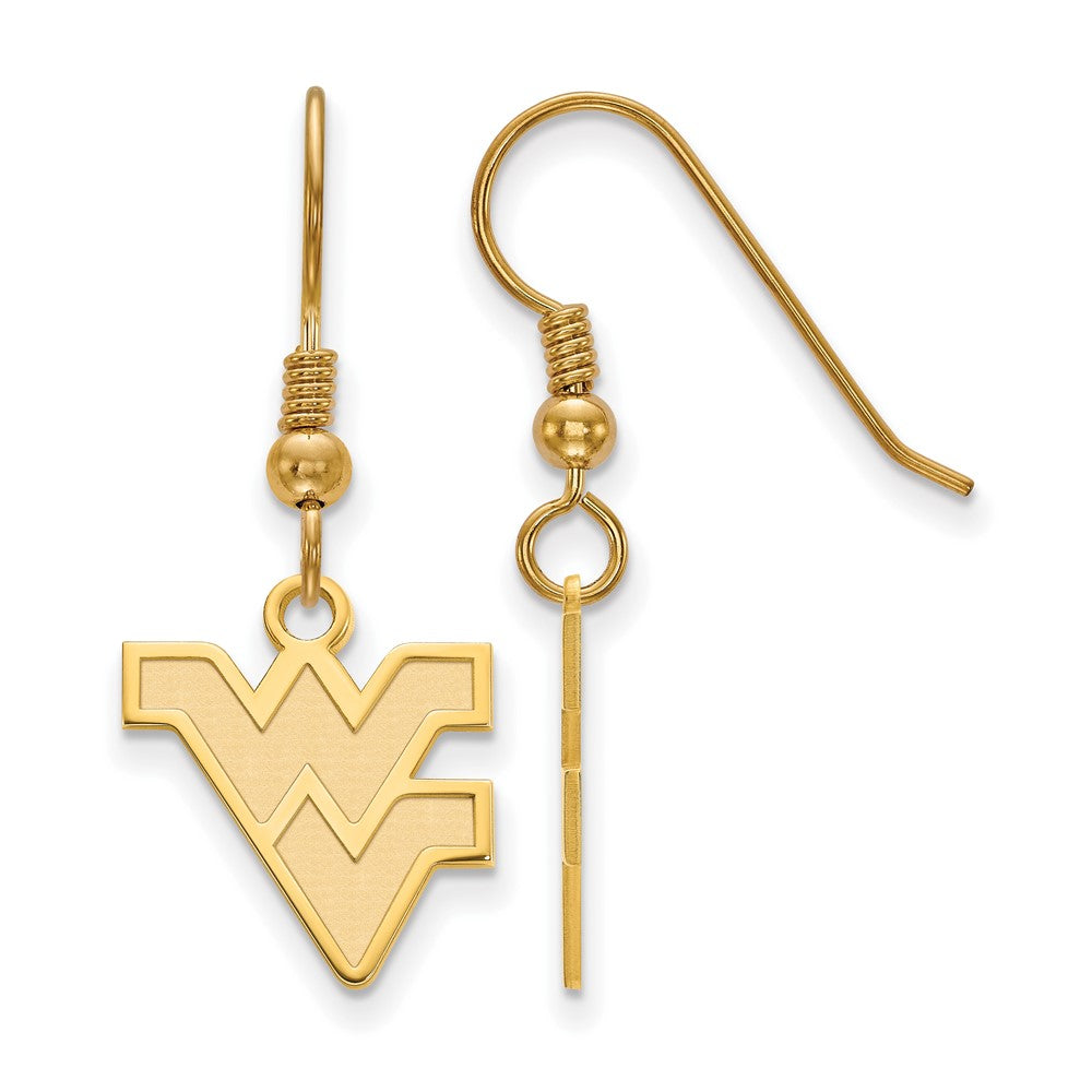 Sterling Silver Gold-plated LogoArt West Virginia University W-V Small Dangle Wire Earrings