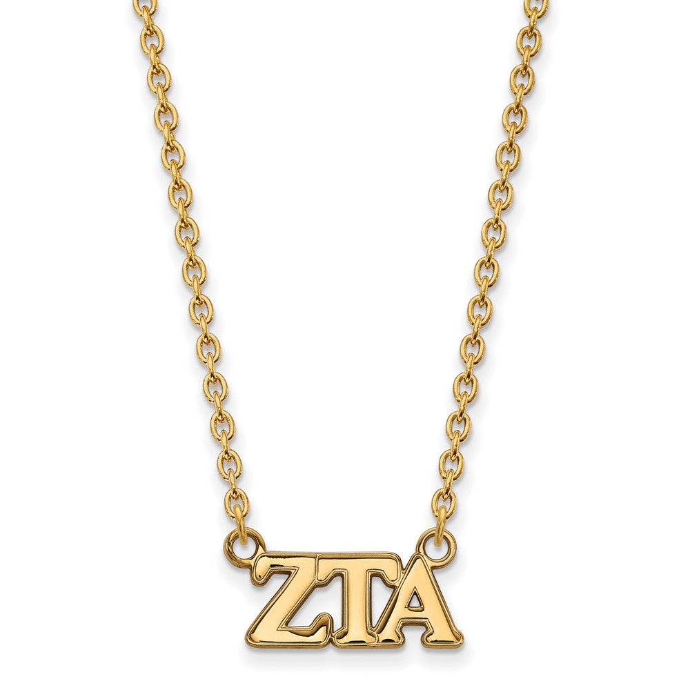 Sterling Silver Gold-plated LogoArt Zeta Tau Alpha Sorority Greek Letters Medium Pendant 18 inch Necklace
