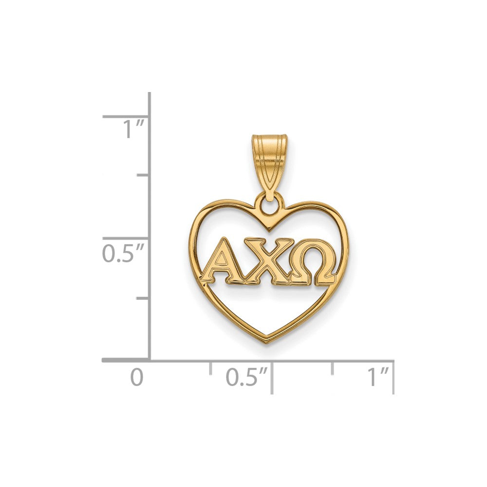 Sterling Silver Gold-plated LogoArt Alpha Chi Omega Sorority Greek Letters Heart Pendant