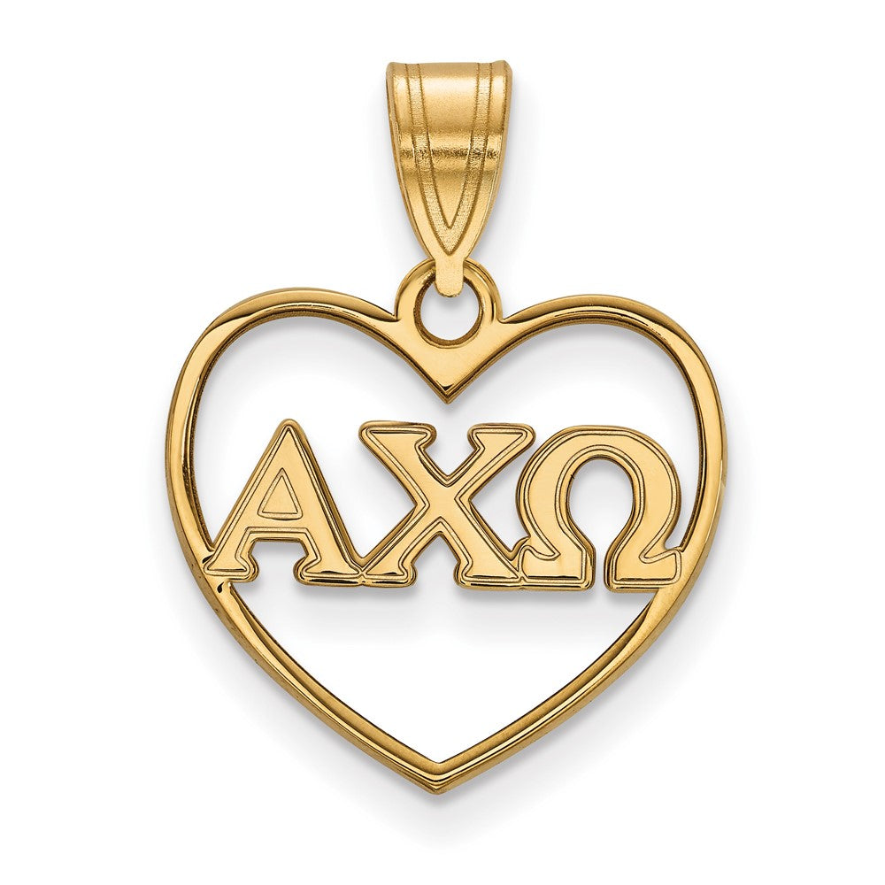 Sterling Silver Gold-plated LogoArt Alpha Chi Omega Sorority Greek Letters Heart Pendant
