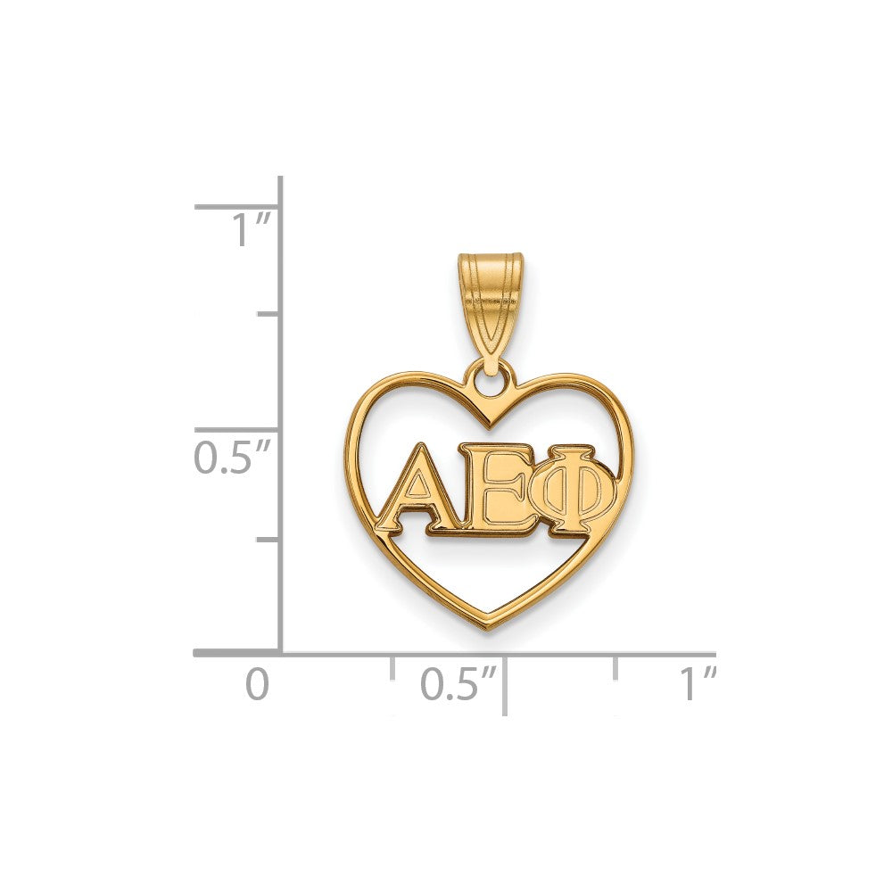 Sterling Silver Gold-plated LogoArt Alpha Epsilon Phi Sorority Greek Letters Heart Pendant