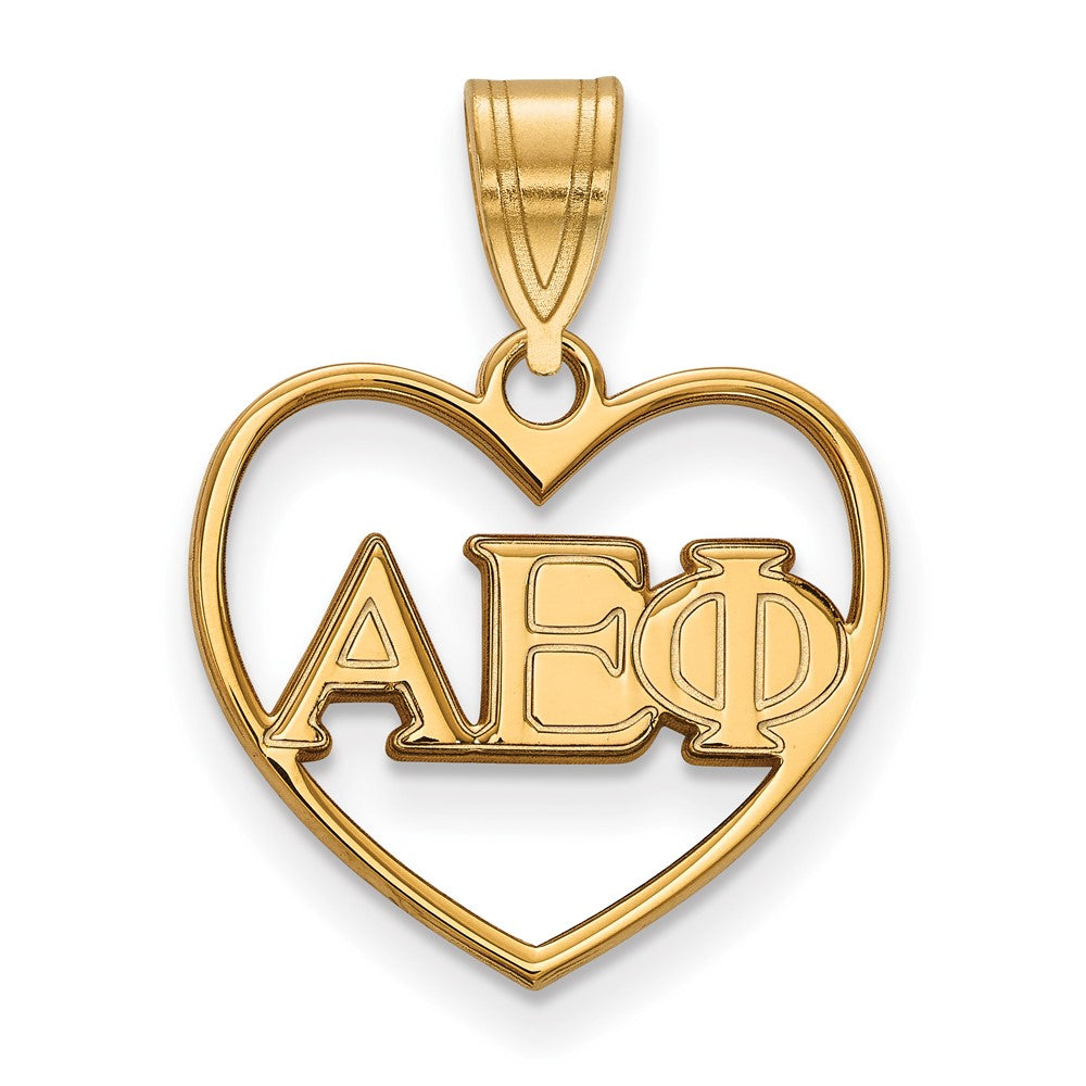 Sterling Silver Gold-plated LogoArt Alpha Epsilon Phi Sorority Greek Letters Heart Pendant