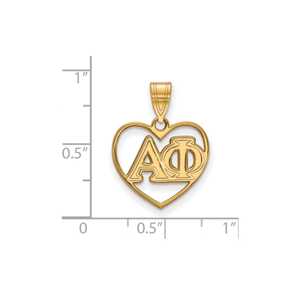 Sterling Silver Gold-plated LogoArt Alpha Phi Sorority Greek Letters Heart Pendant