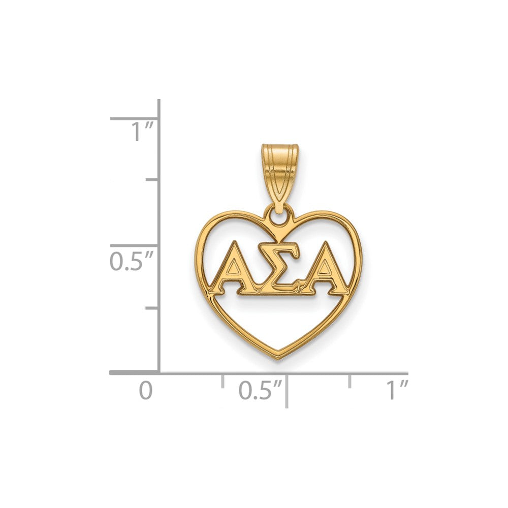 Sterling Silver Gold-plated LogoArt Alpha Sigma Alpha Sorority Greek Letters Heart Pendant